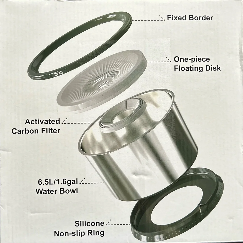 6.5L Stainless Steel Dog Water Bowl with Anti-Spill Rim - Gray
